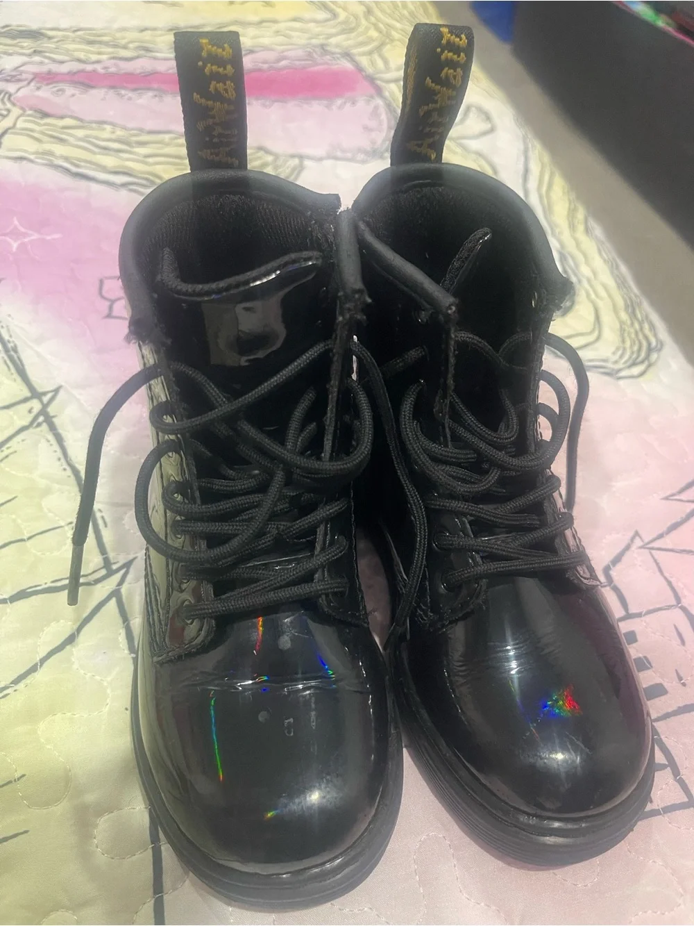 Dr. Martens Kids Black Patent Lace-Up Ankle Boots